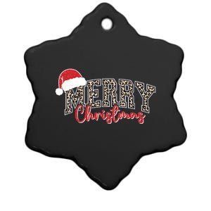 Merry Christmas Leopard Merry Christmas Varsity With Santa Hat Ceramic Star Ornament