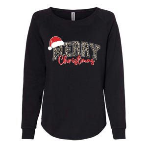 Merry Christmas Leopard Merry Christmas Varsity With Santa Hat Womens California Wash Sweatshirt