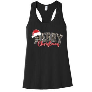 Merry Christmas Leopard Merry Christmas Varsity With Santa Hat Women's Racerback Tank