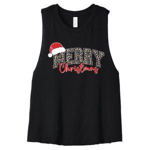 Merry Christmas Leopard Merry Christmas Varsity With Santa Hat Women's Racerback Cropped Tank