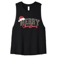 Merry Christmas Leopard Merry Christmas Varsity With Santa Hat Women's Racerback Cropped Tank