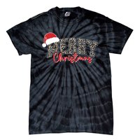 Merry Christmas Leopard Merry Christmas Varsity With Santa Hat Tie-Dye T-Shirt