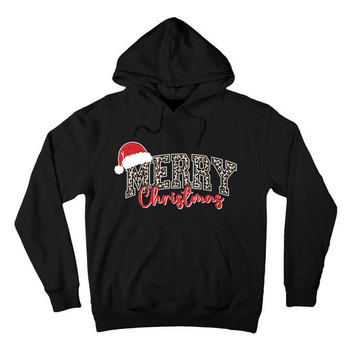 Merry Christmas Leopard Merry Christmas Varsity With Santa Hat Tall Hoodie