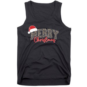 Merry Christmas Leopard Merry Christmas Varsity With Santa Hat Tank Top