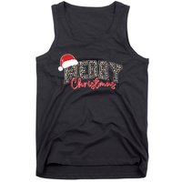 Merry Christmas Leopard Merry Christmas Varsity With Santa Hat Tank Top