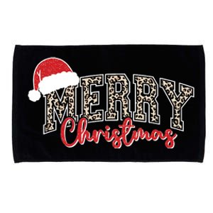 Merry Christmas Leopard Merry Christmas Varsity With Santa Hat Microfiber Hand Towel