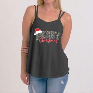 Merry Christmas Leopard Merry Christmas Varsity With Santa Hat Women's Strappy Tank