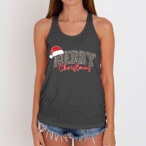 Merry Christmas Leopard Merry Christmas Varsity With Santa Hat Women's Knotted Racerback Tank