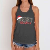 Merry Christmas Leopard Merry Christmas Varsity With Santa Hat Women's Knotted Racerback Tank