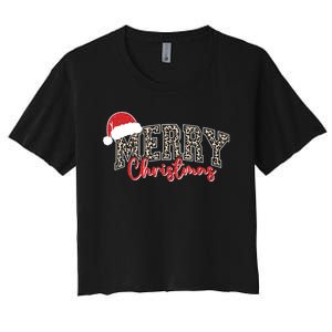 Merry Christmas Leopard Merry Christmas Varsity With Santa Hat Women's Crop Top Tee