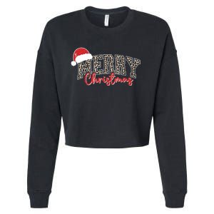 Merry Christmas Leopard Merry Christmas Varsity With Santa Hat Cropped Pullover Crew