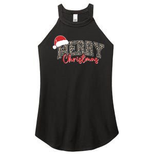 Merry Christmas Leopard Merry Christmas Varsity With Santa Hat Women's Perfect Tri Rocker Tank