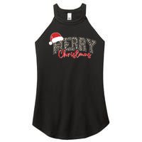 Merry Christmas Leopard Merry Christmas Varsity With Santa Hat Women's Perfect Tri Rocker Tank