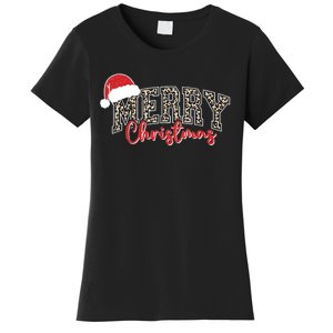 Merry Christmas Leopard Merry Christmas Varsity With Santa Hat Women's T-Shirt