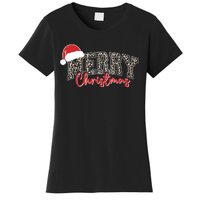 Merry Christmas Leopard Merry Christmas Varsity With Santa Hat Women's T-Shirt