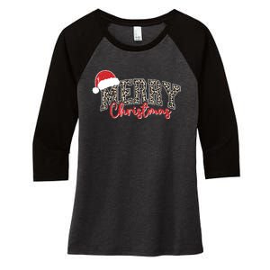 Merry Christmas Leopard Merry Christmas Varsity With Santa Hat Women's Tri-Blend 3/4-Sleeve Raglan Shirt