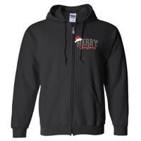 Merry Christmas Leopard Merry Christmas Varsity With Santa Hat Full Zip Hoodie