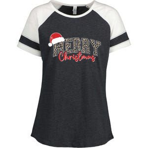 Merry Christmas Leopard Merry Christmas Varsity With Santa Hat Enza Ladies Jersey Colorblock Tee