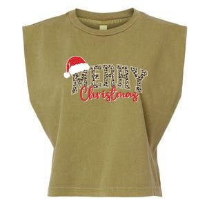 Merry Christmas Leopard Merry Christmas Varsity With Santa Hat Garment-Dyed Women's Muscle Tee