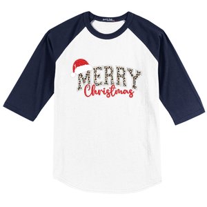 Merry Christmas Leopard Merry Christmas Varsity With Santa Hat Baseball Sleeve Shirt