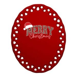 Merry Christmas Leopard Merry Christmas Varsity With Santa Hat Ceramic Oval Ornament