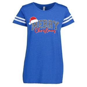 Merry Christmas Leopard Merry Christmas Varsity With Santa Hat Enza Ladies Jersey Football T-Shirt