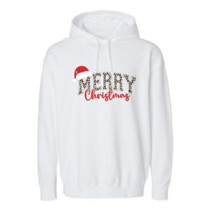 Merry Christmas Leopard Merry Christmas Varsity With Santa Hat Garment-Dyed Fleece Hoodie