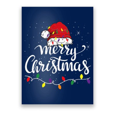 Merry Christmas Lights Red Santa Hat Xmas Family Poster