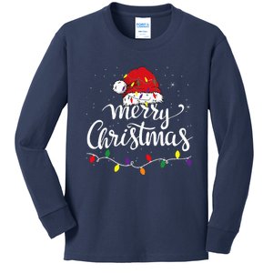 Merry Christmas Lights Red Santa Hat Xmas Family Kids Long Sleeve Shirt