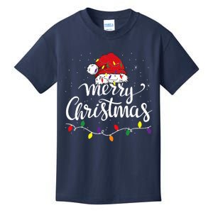 Merry Christmas Lights Red Santa Hat Xmas Family Kids T-Shirt