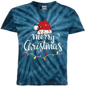 Merry Christmas Lights Red Santa Hat Xmas Family Kids Tie-Dye T-Shirt