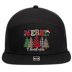 Merry Christmas Leopard Buffalo Red Plaid Meaningful Gift 7 Panel Mesh Trucker Snapback Hat