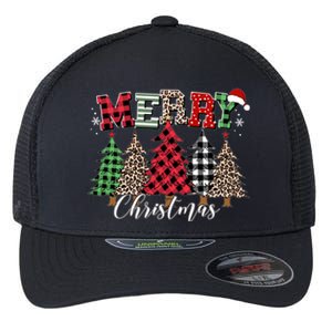 Merry Christmas Leopard Buffalo Red Plaid Meaningful Gift Flexfit Unipanel Trucker Cap