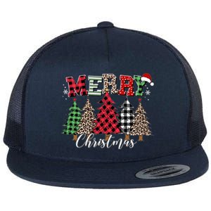 Merry Christmas Leopard Buffalo Red Plaid Meaningful Gift Flat Bill Trucker Hat