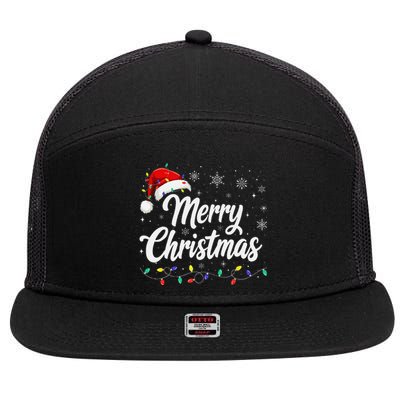 Merry Christmas Lights Red Family Santa Hat Xmas 7 Panel Mesh Trucker Snapback Hat