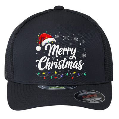 Merry Christmas Lights Red Family Santa Hat Xmas Flexfit Unipanel Trucker Cap