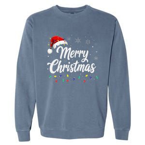 Merry Christmas Lights Red Family Santa Hat Xmas Garment-Dyed Sweatshirt