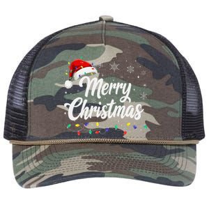 Merry Christmas Lights Red Family Santa Hat Xmas Retro Rope Trucker Hat Cap