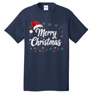 Merry Christmas Lights Red Family Santa Hat Xmas Tall T-Shirt