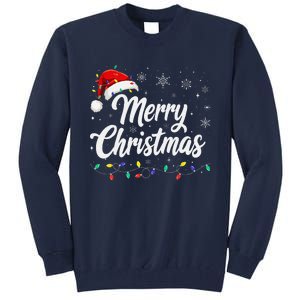 Merry Christmas Lights Red Family Santa Hat Xmas Tall Sweatshirt