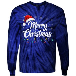 Merry Christmas Lights Red Family Santa Hat Xmas Tie-Dye Long Sleeve Shirt