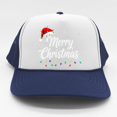 Merry Christmas Lights Red Family Santa Hat Xmas Trucker Hat