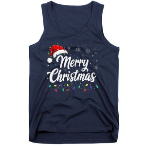 Merry Christmas Lights Red Family Santa Hat Xmas Tank Top