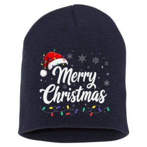 Merry Christmas Lights Red Family Santa Hat Xmas Short Acrylic Beanie