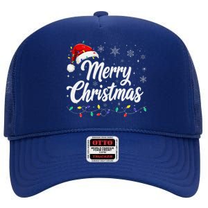 Merry Christmas Lights Red Family Santa Hat Xmas High Crown Mesh Back Trucker Hat