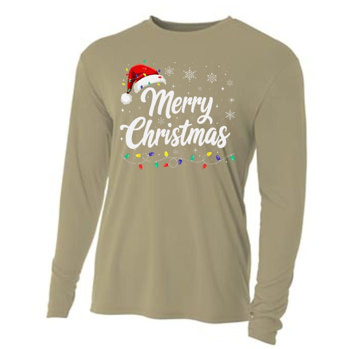 Merry Christmas Lights Red Family Santa Hat Xmas Cooling Performance Long Sleeve Crew