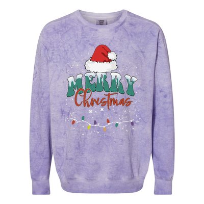 Merry Christmas Led Lights Red Santa Hat Family Colorblast Crewneck Sweatshirt