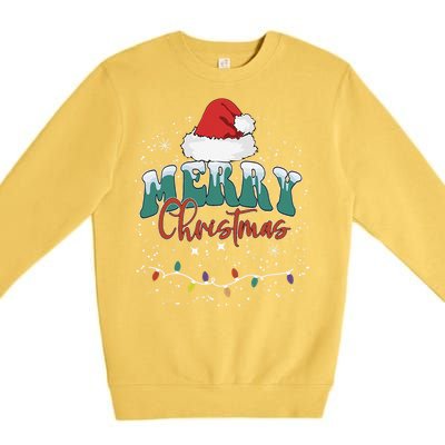 Merry Christmas Led Lights Red Santa Hat Family Premium Crewneck Sweatshirt