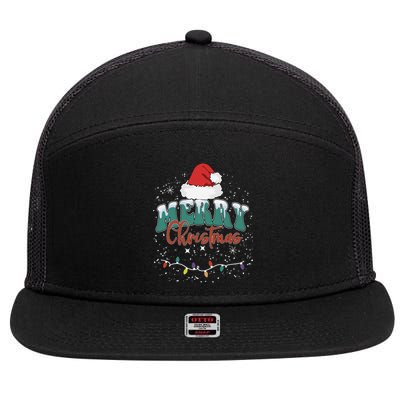 Merry Christmas Led Lights Red Santa Hat Family 7 Panel Mesh Trucker Snapback Hat