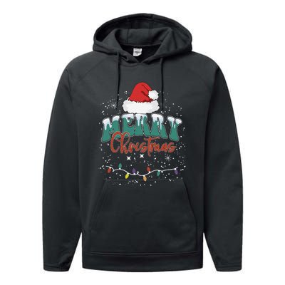 Merry Christmas Led Lights Red Santa Hat Family Performance Fleece Hoodie